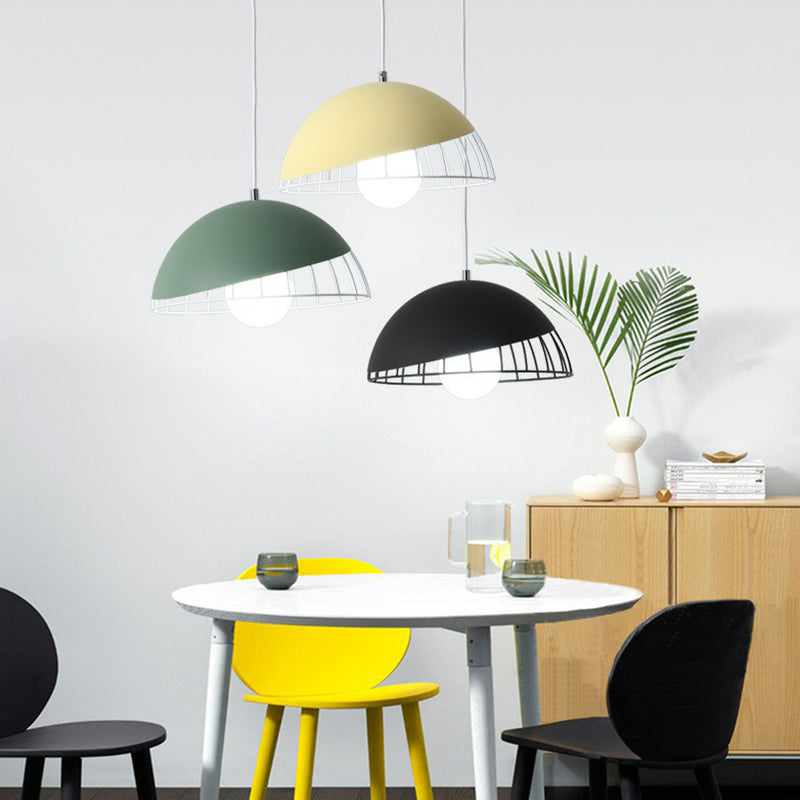 Nordic Style Dome Shade Hanging Light Metallic 3 Bulbs Dining Room Multi Light Pendant Yellow-Green Clearhalo 'Ceiling Lights' 'Pendant Lights' 'Pendants' Lighting' 2162141_e199bd16-357f-41b6-88f4-2035805e4d65