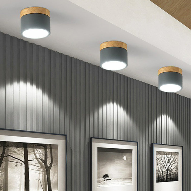 Metallic Cylindrical LED Flush Mount Macaron Flushmount Ceiling Light for Bedroom Clearhalo 'Ceiling Lights' 'Close To Ceiling Lights' 'Close to ceiling' 'Flush mount' Lighting' 2162175