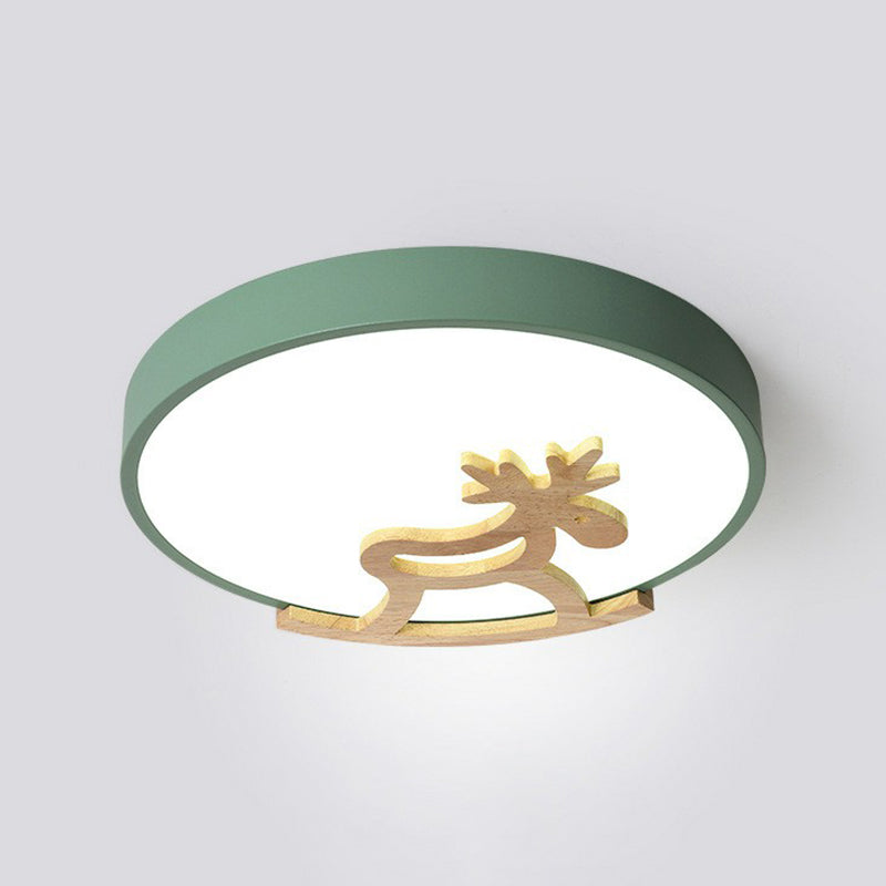 Circle LED Flush Mount Lighting Nordic Style Metallic Bedroom Flush Mount Ceiling Light with Wooden Hobbyhorse Clearhalo 'Ceiling Lights' 'Close To Ceiling Lights' 'Close to ceiling' 'Flush mount' Lighting' 2162284