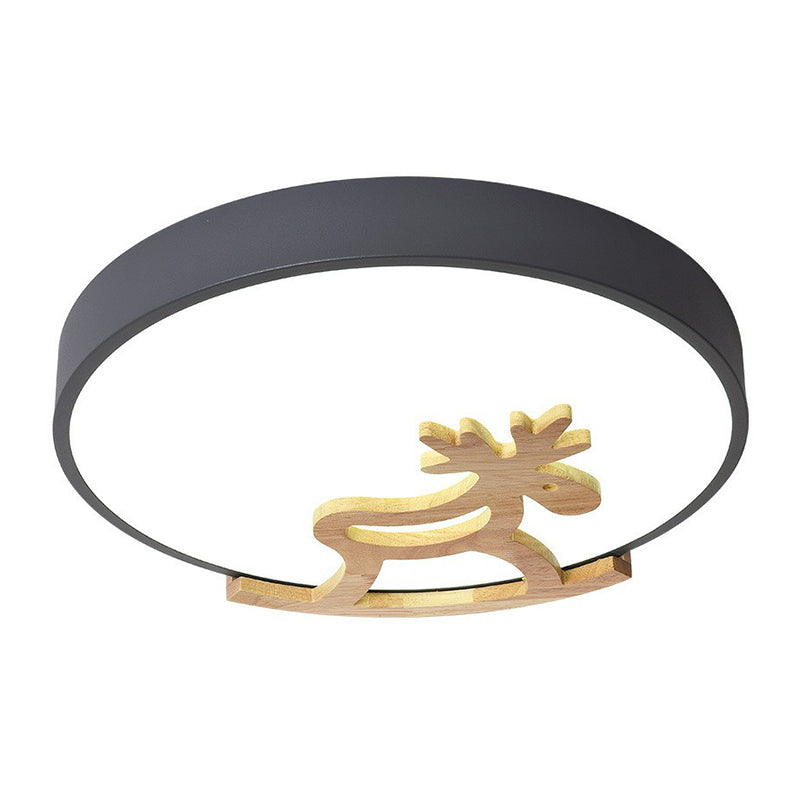 Circle LED Flush Mount Lighting Nordic Style Metallic Bedroom Flush Mount Ceiling Light with Wooden Hobbyhorse Clearhalo 'Ceiling Lights' 'Close To Ceiling Lights' 'Close to ceiling' 'Flush mount' Lighting' 2162287