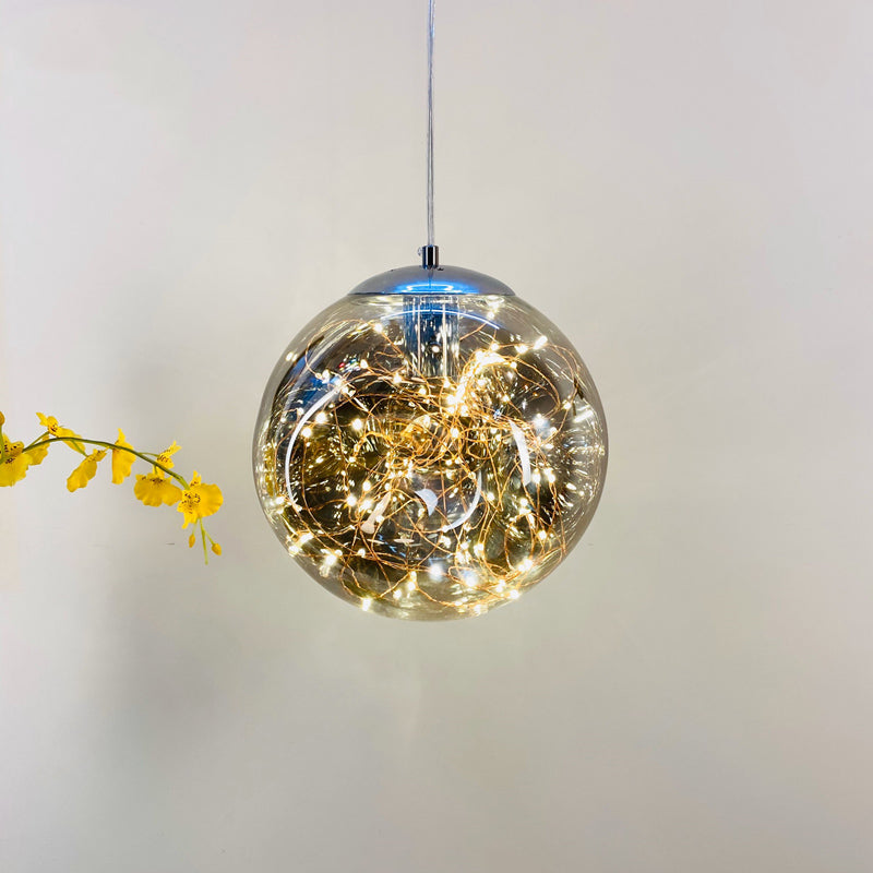 Geometric LED Pendant Light Fixture Suspension Light Simplicity Clear Glass Bedroom Starry Pendant Light Fixture Smoke Gray B Clearhalo 'Ceiling Lights' 'Close To Ceiling Lights' 'Glass shade' 'Glass' 'Modern Pendants' 'Modern' 'Pendant Lights' 'Pendants' Lighting' 2162473