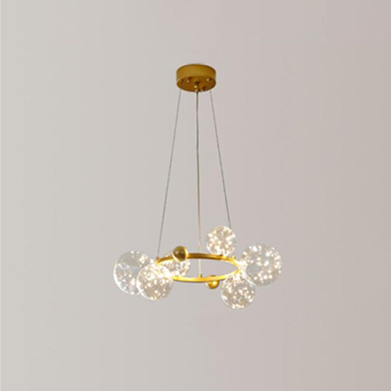 Modern Ball Shaped LED Chandelier Pendant Light Clear Glass Dining Room Hanging Light in Gold Clearhalo 'Ceiling Lights' 'Modern Pendants' 'Modern' 'Pendant Lights' 'Pendants' Lighting' 2162501