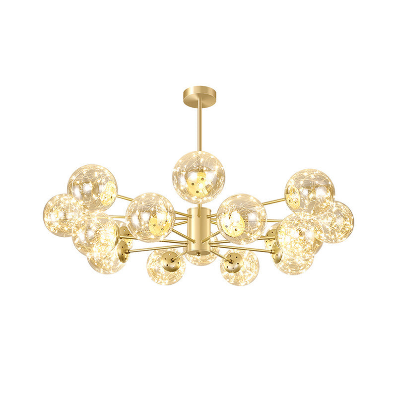 Radial LED Chandelier Light Contemporary Metallic Living Room Pendant Light with Globe Clear Glass Shade in Gold Clearhalo 'Ceiling Lights' 'Chandeliers' 'Modern Chandeliers' 'Modern' Lighting' 2162558