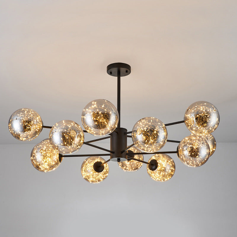 Clear Glass Sphere Ceiling Lighting Modern Style LED Chandelier Light Fixture for Living Room Black A Clearhalo 'Ceiling Lights' 'Chandeliers' Lighting' options 2162579_25787285-adb8-4dfa-98e4-329c10b1b8d1