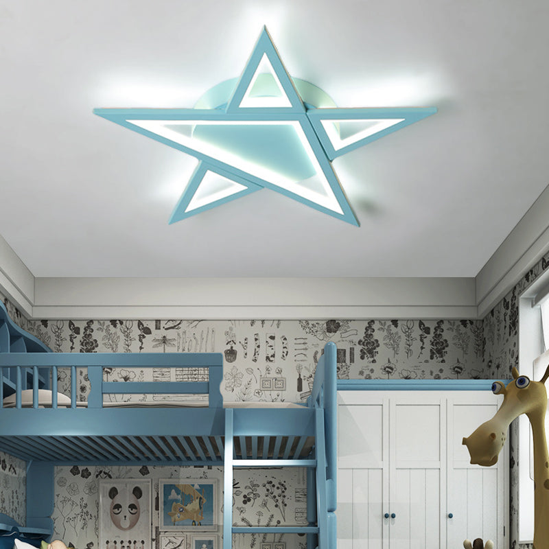 Aluminum Star Shaped Flush Pendant Light Modernism Style LED Blue/Pink Ceiling Mount Light in Warm/White Light Blue Clearhalo 'Ceiling Lights' 'Close To Ceiling Lights' 'Close to ceiling' 'Flush mount' Lighting' 216282