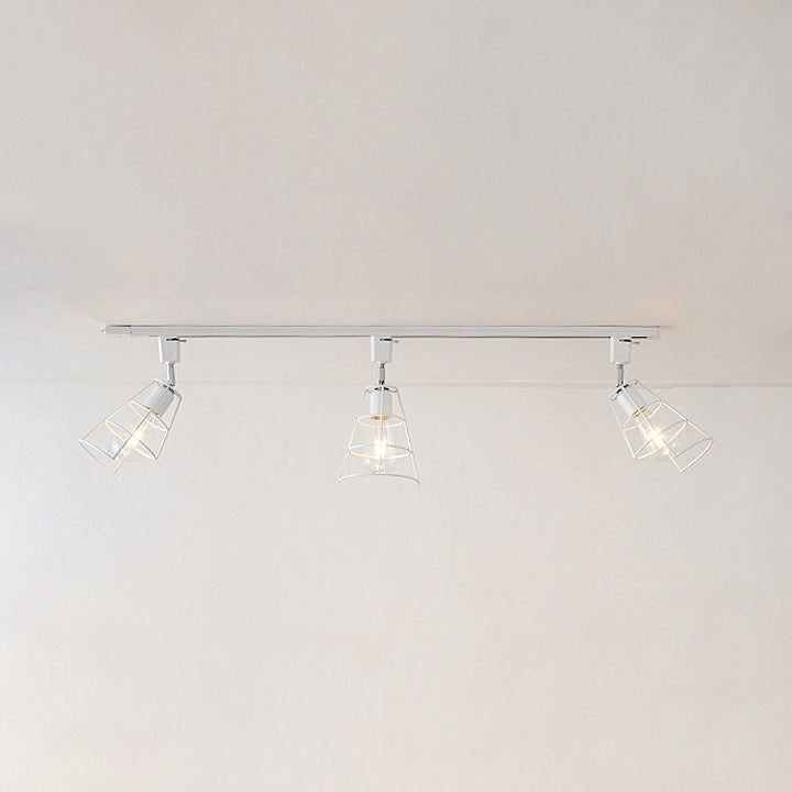 3 Lights Wire Cage Semi Flush Ceiling Light with Conical Shade Retro Style Black/White Metal Rotatable Ceiling Lighting White Clearhalo 'Ceiling Lights' 'Close To Ceiling Lights' 'Close to ceiling' 'Flush mount' Lighting' 21641
