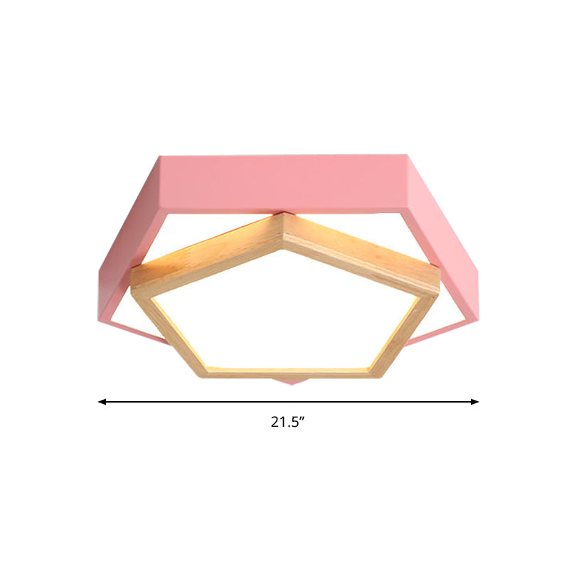 Pentagon Flush Mount Macaron Acrylic Pink/Blue/Green LED Flush Mount Lamp in White/Warm/Natural Light, 14"/18"/21.5" Wide Clearhalo 'Ceiling Lights' 'Close To Ceiling Lights' 'Close to ceiling' 'Flush mount' Lighting' 216673