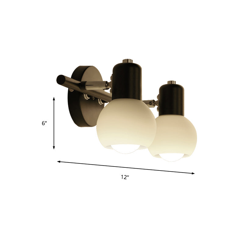 Globe Frosted Glass Vanity Lighting Traditional Style 2/3 Lights Bathroom Wall Mounted Lamp in Black Clearhalo 'Vanity Lights' 'Wall Lights' Lighting' 216808