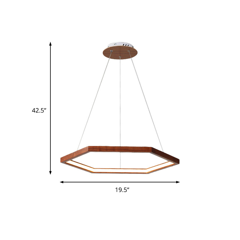 Hexagonal Pendant Chandelier Contemporary Acrylic LED Light/Dark Wood Hanging Ceiling Light, 16"/19.5"/23.5" Wide Clearhalo 'Carpenter Chandeliers' 'Ceiling Lights' 'Chandeliers' 'Industrial' 'Modern Chandeliers' 'Modern' Lighting' 216836