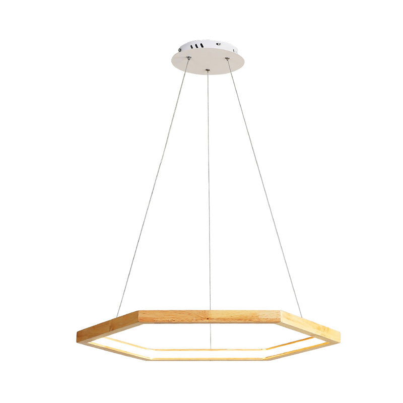 Hexagonal Pendant Chandelier Contemporary Acrylic LED Light/Dark Wood Hanging Ceiling Light, 16"/19.5"/23.5" Wide Clearhalo 'Carpenter Chandeliers' 'Ceiling Lights' 'Chandeliers' 'Industrial' 'Modern Chandeliers' 'Modern' Lighting' 216844