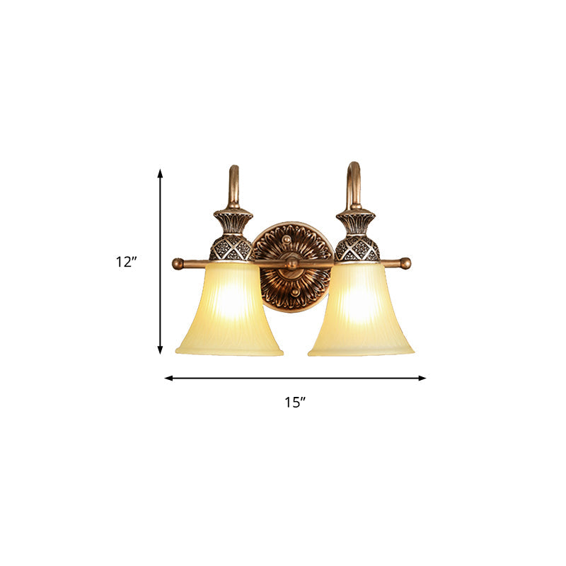 Frosted Glass Bell Vanity Lighting Classic 2/3 Lights Bathroom Wall Mounted Lamp in Bronze Clearhalo 'Vanity Lights' 'Wall Lights' Lighting' 216962