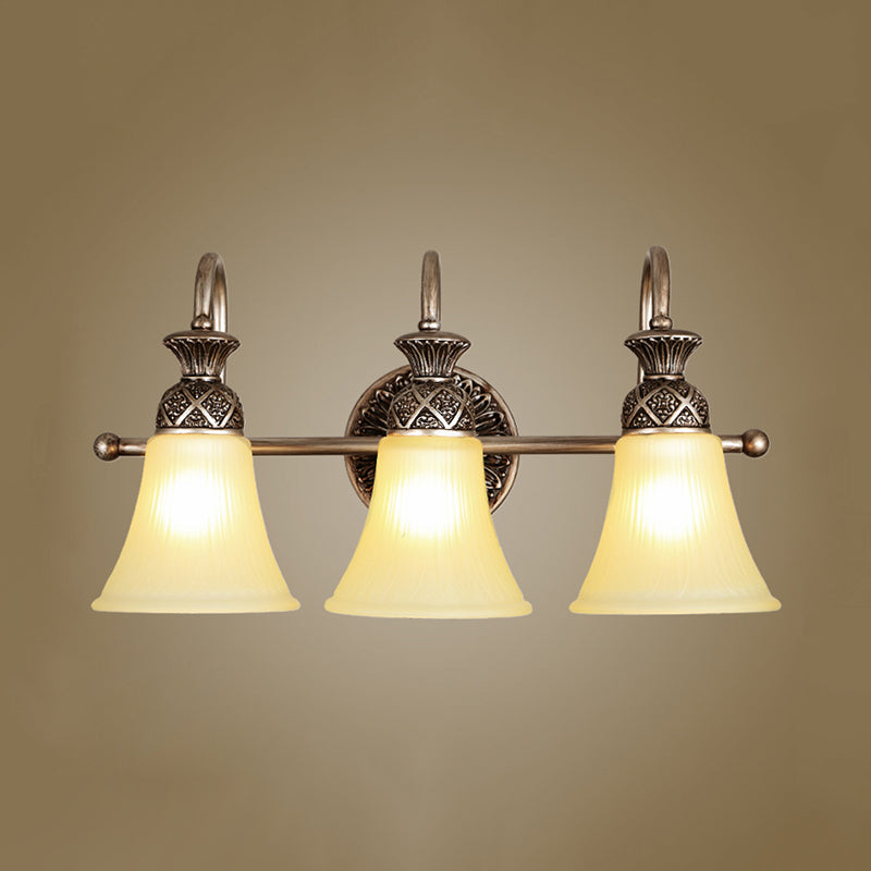 Frosted Glass Bell Vanity Lighting Classic 2/3 Lights Bathroom Wall Mounted Lamp in Bronze Clearhalo 'Vanity Lights' 'Wall Lights' Lighting' 216964