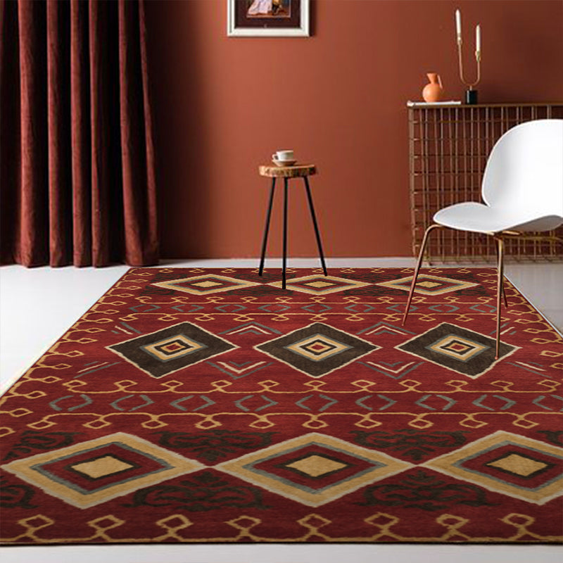Fashion Boho Chic Rug Multi Color Rhombus Printing Carpet Machine Washable Pet Friendly Anti-Slip Backing Rug for Home Dark Red Clearhalo 'Area Rug' 'Bohemian' 'Rugs' Rug' 2170302