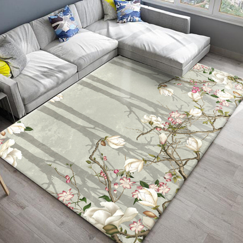 Chic Oriental Rug Polyester Flower Botanical Rug Non-Slip Machine Washable Pet Friendly Carpet for Family Room Light Green Clearhalo 'Area Rug' 'Rug' 2170470