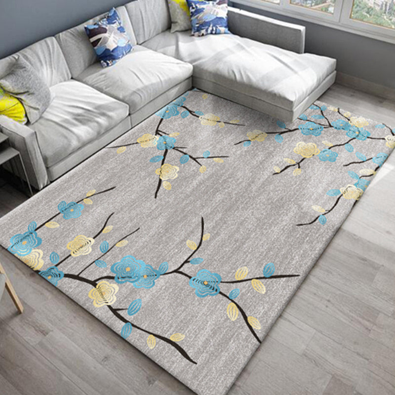 Chic Oriental Rug Polyester Flower Botanical Rug Non-Slip Machine Washable Pet Friendly Carpet for Family Room Sky Blue Clearhalo 'Area Rug' 'Rug' 2170471
