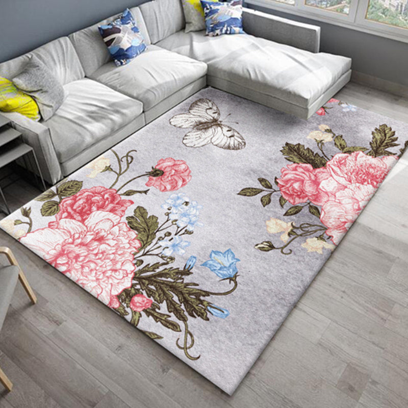 Chic Oriental Rug Polyester Flower Botanical Rug Non-Slip Machine Washable Pet Friendly Carpet for Family Room Pink Clearhalo 'Area Rug' 'Rug' 2170475
