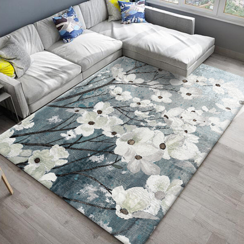 Chic Oriental Rug Polyester Flower Botanical Rug Non-Slip Machine Washable Pet Friendly Carpet for Family Room Navy Clearhalo 'Area Rug' 'Rug' 2170477