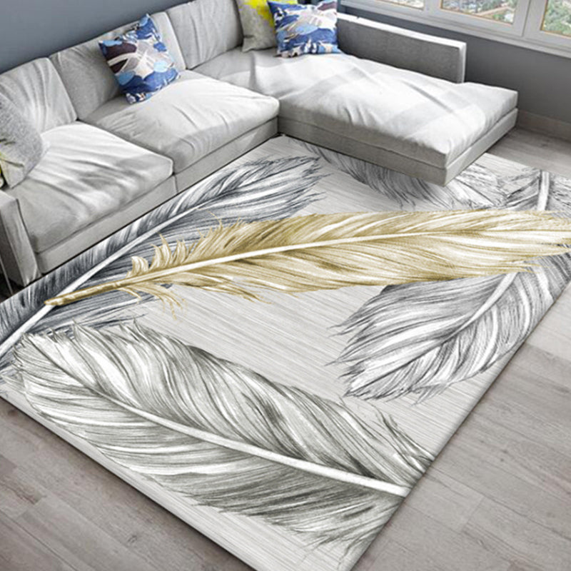 Chic Oriental Rug Polyester Flower Botanical Rug Non-Slip Machine Washable Pet Friendly Carpet for Family Room Light Gray Clearhalo 'Area Rug' 'Rug' 2170478