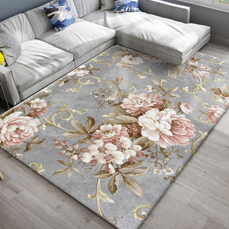 Chic Oriental Rug Polyester Flower Botanical Rug Non-Slip Machine Washable Pet Friendly Carpet for Family Room Dark Gray Clearhalo 'Area Rug' 'Rug' 2170483