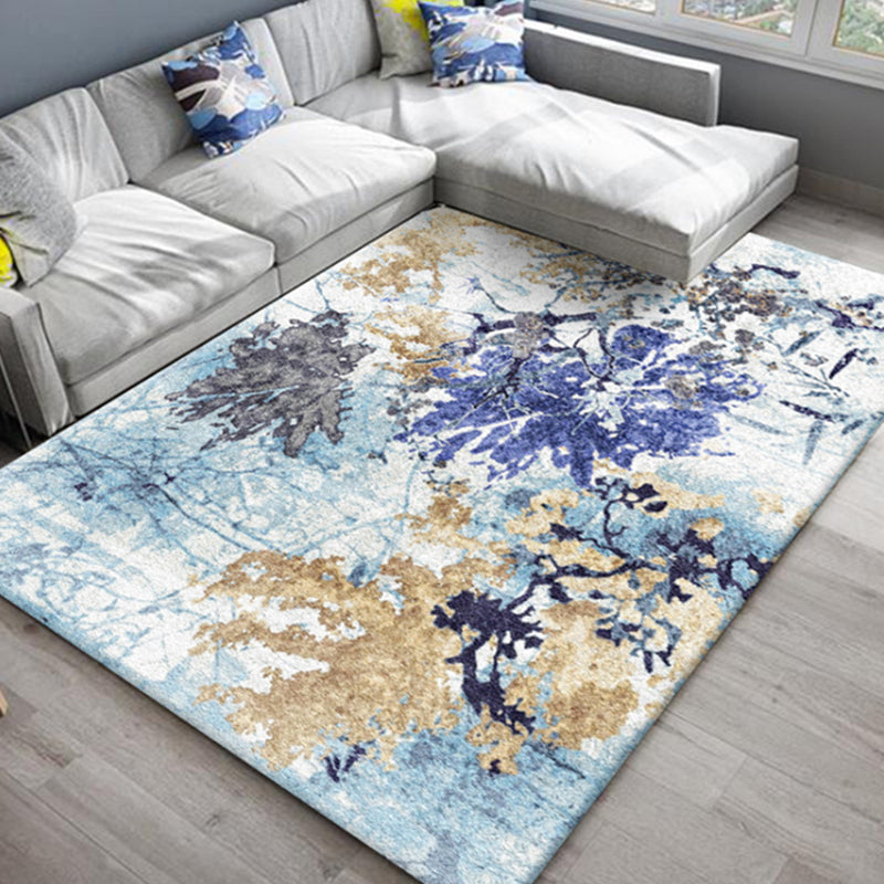 Chic Oriental Rug Polyester Flower Botanical Rug Non-Slip Machine Washable Pet Friendly Carpet for Family Room Royal Blue Clearhalo 'Area Rug' 'Rug' 2170484