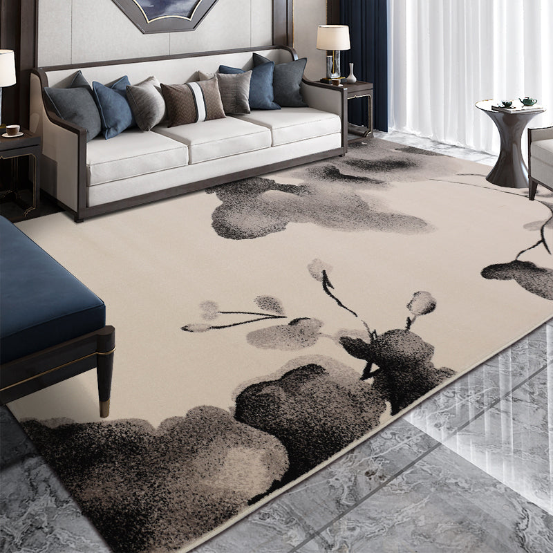 Retro Bedroom Rug Multi-Colored Ink Painting Plum Branch Rug Polyester Washable Anti-Slip Backing Stain Resistant Rug Grey Clearhalo 'Area Rug' 'Rug' 2170679