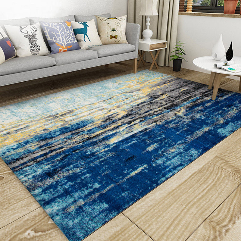 Classical Multicolor Industrial Rug Polyester Abstract Painting Carpet Anti-Slip Backing Machine Washable Stain Resistant Rug for Lounge Royal Blue Clearhalo 'Area Rug' 'Rug' 2170917