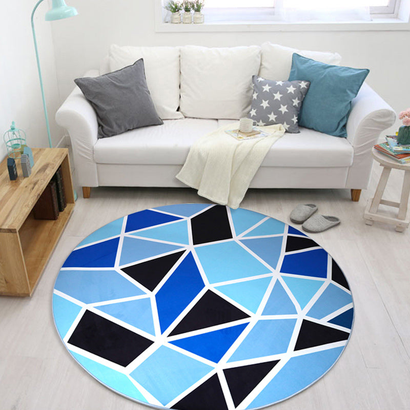 Creative Boys Bedroom Rug Multi Color Visual Deception Carpet Polypropylene Anti-Slip Pet Friendly Washable Rug Blue-Black Clearhalo 'Area Rug' 'Rug' 2171410