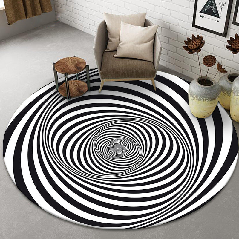 Funny Novelty Rug Multicolor Visual Deception Spiral Trap Rug Non-Slip Washable Pet Friendly Rug for Room Black-Gray Clearhalo 'Area Rug' 'Rug' 2171597
