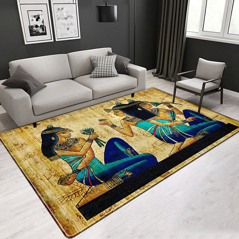 Novelty Living Room Rug Multicolor Tribal Figure Print Rug Synthetics Pet Friendly Anti-Slip Backing Washable Area Rug Dark Blue Clearhalo 'Area Rug' 'Rug' 2171661