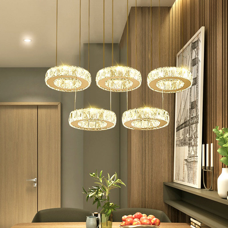Circle Shaped Faceted Crystal Hanging Light Simplicity Stainless-Steel LED Multi Light Pendant Clearhalo 'Ceiling Lights' 'Modern Pendants' 'Modern' 'Pendant Lights' 'Pendants' Lighting' 2172496