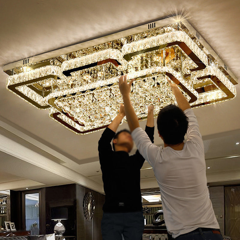 Stainless-Steel Rectangular Flush Ceiling Light Contemporary Crystal LED Flush Mount Lighting Fixture Stainless-Steel Large Rectangle Clearhalo 'Ceiling Lights' 'Close To Ceiling Lights' 'Close to ceiling' 'Flush mount' Lighting' 2172541