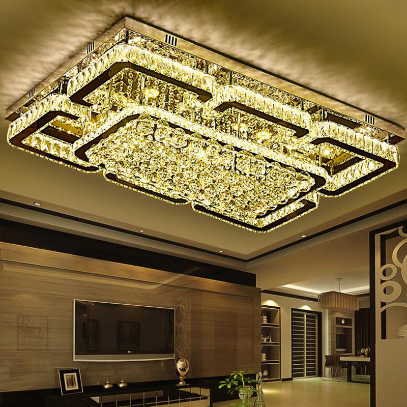 Stainless-Steel Rectangular Flush Ceiling Light Contemporary Crystal LED Flush Mount Lighting Fixture Stainless-Steel Medium Rectangle Clearhalo 'Ceiling Lights' 'Close To Ceiling Lights' 'Close to ceiling' 'Flush mount' Lighting' 2172542