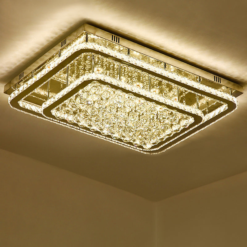 Stainless-Steel Rectangular Flush Ceiling Light Contemporary Crystal LED Flush Mount Lighting Fixture Clearhalo 'Ceiling Lights' 'Close To Ceiling Lights' 'Close to ceiling' 'Flush mount' Lighting' 2172543