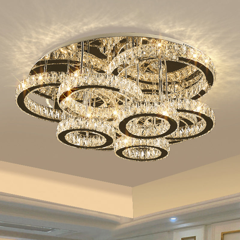 Stainless-Steel Circular LED Semi Flush Light Simplicity Embedded Crystal Ceiling Flush Mount Stainless-Steel 39.5" Clearhalo 'Ceiling Lights' 'Close To Ceiling Lights' 'Close to ceiling' 'Semi-flushmount' Lighting' 2172614