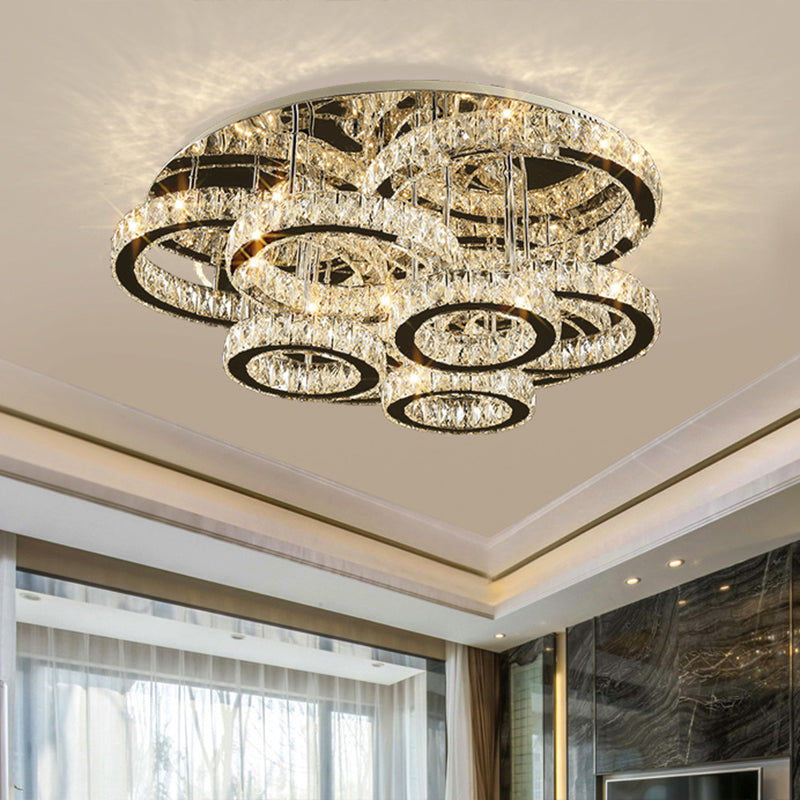Stainless-Steel Circular LED Semi Flush Light Simplicity Embedded Crystal Ceiling Flush Mount Clearhalo 'Ceiling Lights' 'Close To Ceiling Lights' 'Close to ceiling' 'Semi-flushmount' Lighting' 2172615