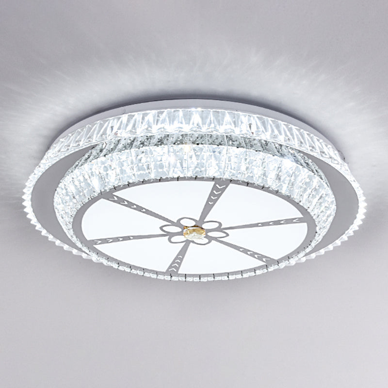 Round Bedroom LED Flush Mount Crystal Modern Flushmount Ceiling Light in Stainless-Steel Stainless-Steel Remote Control Stepless Dimming C Clearhalo 'Ceiling Lights' 'Close To Ceiling Lights' 'Close to ceiling' 'Flush mount' Lighting' 2172697