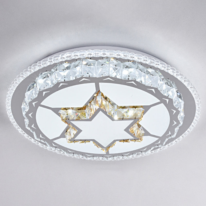 Round Bedroom LED Flush Mount Crystal Modern Flushmount Ceiling Light in Stainless-Steel Stainless-Steel Remote Control Stepless Dimming G Clearhalo 'Ceiling Lights' 'Close To Ceiling Lights' 'Close to ceiling' 'Flush mount' Lighting' 2172708