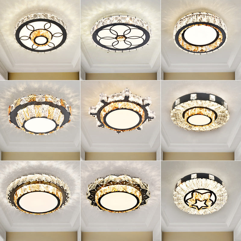 Contemporary Circular Flush Ceiling Light Crystal Corridor LED Flush Mount Lighting in Stainless-Steel Clearhalo 'Ceiling Lights' 'Close To Ceiling Lights' 'Close to ceiling' 'Flush mount' Lighting' 2172721