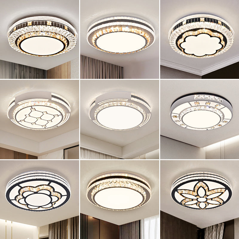 Drum LED Flush Mount Light Simplicity Crystal Bedroom Flush Mount Ceiling Light in Stainless-Steel Clearhalo 'Ceiling Lights' 'Close To Ceiling Lights' 'Close to ceiling' 'Flush mount' Lighting' 2172748