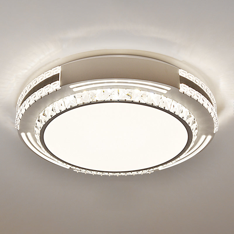 Drum LED Flush Mount Light Simplicity Crystal Bedroom Flush Mount Ceiling Light in Stainless-Steel Stainless-Steel Third Gear D Clearhalo 'Ceiling Lights' 'Close To Ceiling Lights' 'Close to ceiling' 'Flush mount' Lighting' 2172755