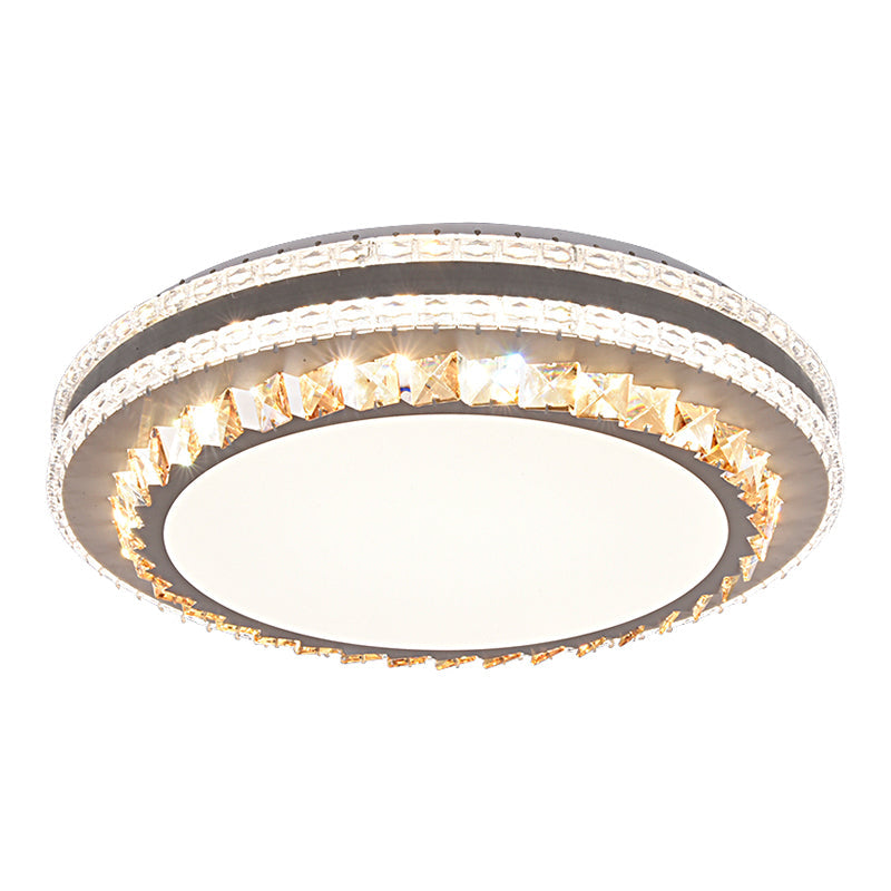Drum LED Flush Mount Light Simplicity Crystal Bedroom Flush Mount Ceiling Light in Stainless-Steel Clearhalo 'Ceiling Lights' 'Close To Ceiling Lights' 'Close to ceiling' 'Flush mount' Lighting' 2172763