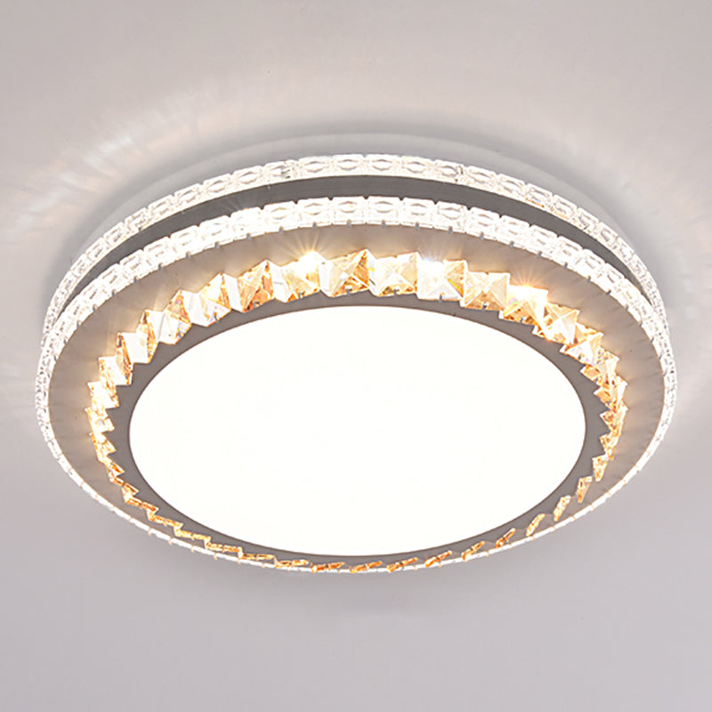 Drum LED Flush Mount Light Simplicity Crystal Bedroom Flush Mount Ceiling Light in Stainless-Steel Clearhalo 'Ceiling Lights' 'Close To Ceiling Lights' 'Close to ceiling' 'Flush mount' Lighting' 2172764