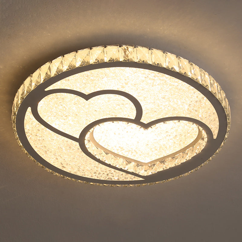 Round Bedroom Flush Ceiling Light Crystal Contemporary LED Flush Mount Lighting Fixture in Stainless-Steel Stainless-Steel Warm Loving Heart Clearhalo 'Ceiling Lights' 'Close To Ceiling Lights' 'Close to ceiling' 'Flush mount' Lighting' 2172805