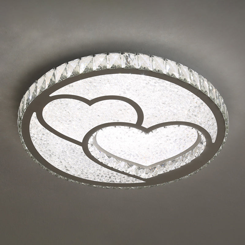Round Bedroom Flush Ceiling Light Crystal Contemporary LED Flush Mount Lighting Fixture in Stainless-Steel Stainless-Steel Loving Heart Clearhalo 'Ceiling Lights' 'Close To Ceiling Lights' 'Close to ceiling' 'Flush mount' Lighting' 2172806