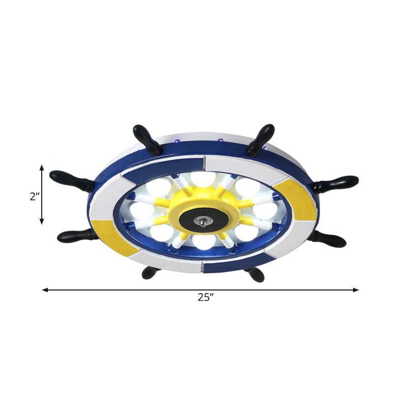 Nautical Style LED Flush Ceiling Light with Wood Shade Blue Finish Dome/Rudder Flush Mount Ceiling Light Clearhalo 'Ceiling Lights' 'Close To Ceiling Lights' 'Close to ceiling' 'Flush mount' Lighting' 217288