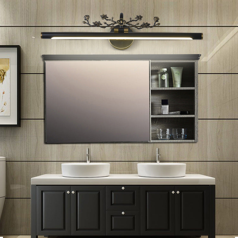Elongated Vanity Lighting Traditional 14"/18"/23" W LED Metal Sconce Light Fixture for Bathroom in Black/Antique Brass Black 23" Clearhalo 'Vanity Lights' 'Wall Lights' Lighting' 217726