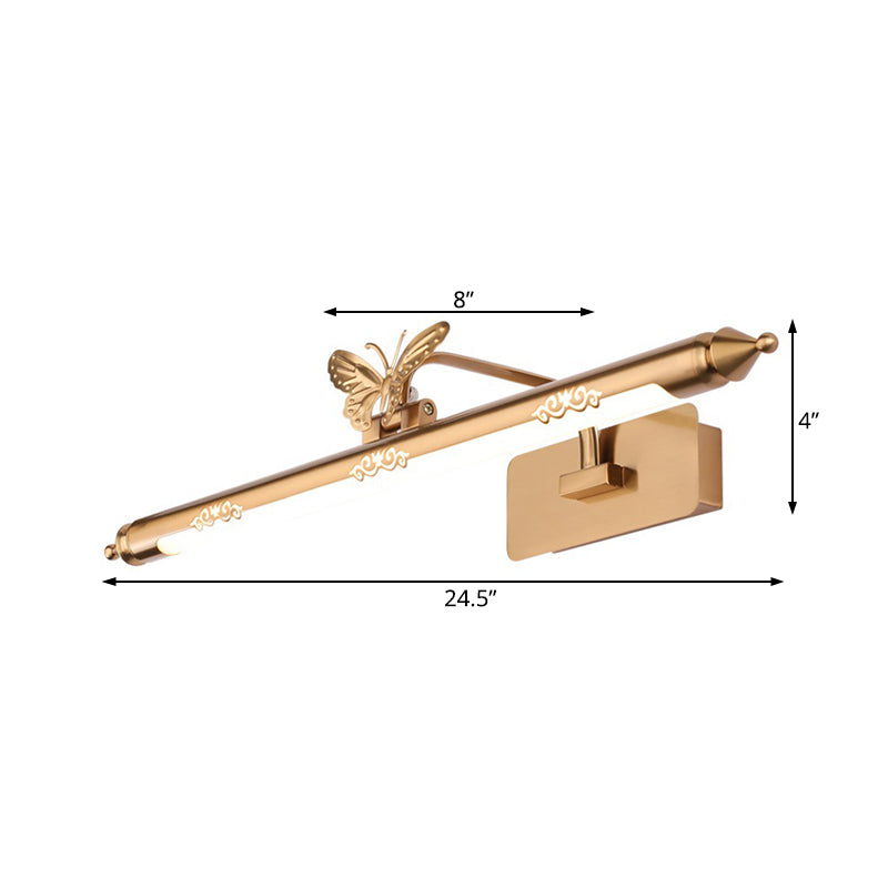Gold LED Sconce Light Classic Metal Elongated Vanity Lighting Fixture for Bathroom, 20.5"/24.5/28" Wide Clearhalo 'Vanity Lights' 'Wall Lights' Lighting' 217898