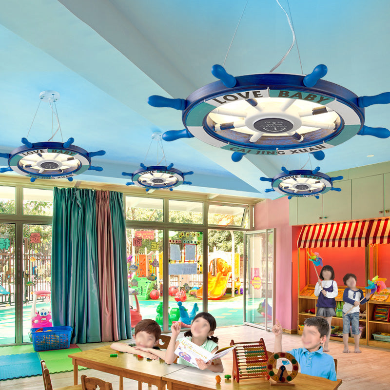 Blue Rudder Shaped Chandelier Lighting Modernist Style LED Wooden Pendant Lamp for Kindergarten Blue Clearhalo 'Ceiling Lights' 'Chandeliers' Lighting' options 218056_e08b910f-2ed4-4c18-a9f9-fe1c77c6af4c