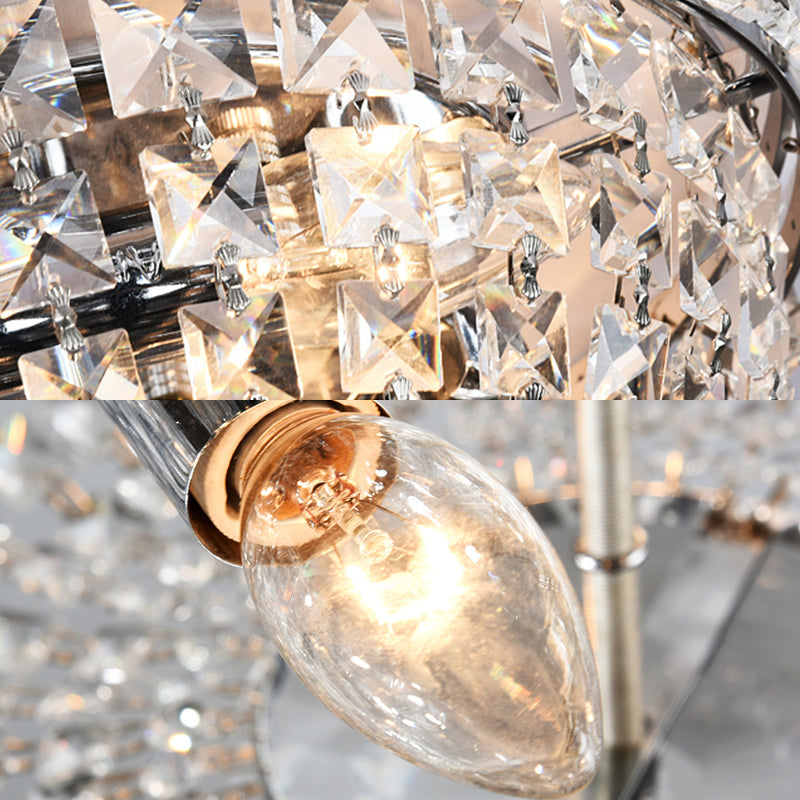 14"/19.5" W Bowl Shade Crystal Prisms Flush Mount Modern Stylish 3/6 Lights Clear Finish Ceiling Light Fixture Clearhalo 'Ceiling Lights' 'Close To Ceiling Lights' 'Close to ceiling' 'Flush mount' Lighting' 2181634