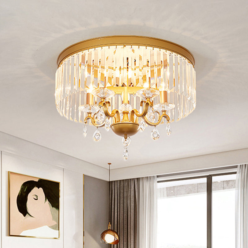 4/5 Bulbs Bedroom Ceiling Mounted Fixture Modernist Flush Mount Lamp with Round Clear Crystal Shade, 18"/21.5" W Clearhalo 'Ceiling Lights' 'Close To Ceiling Lights' 'Close to ceiling' 'Flush mount' Lighting' 2181635